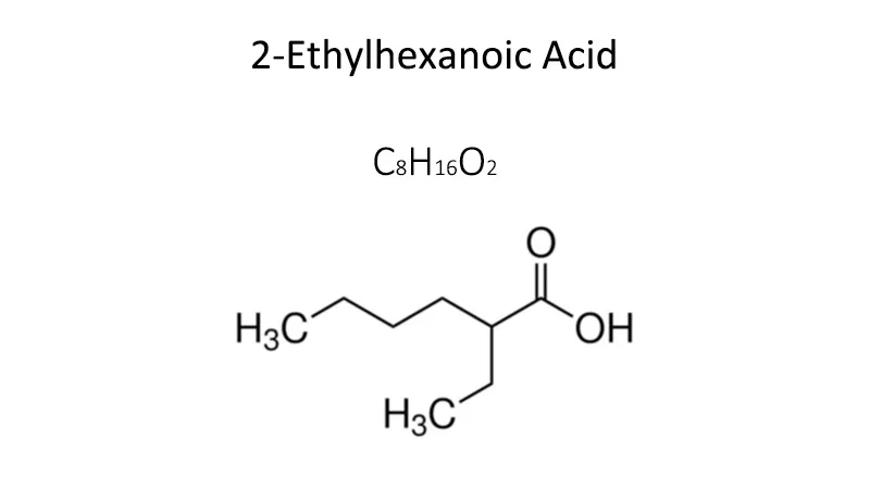Diagram showing the molecular structure of 2-Ethylhexanoic Acid